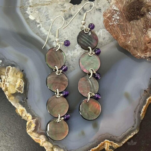 Carolyn Pollack Sterling Brownish-Gray MOP & Amethyst Dangle Earrings For Women main image 4
